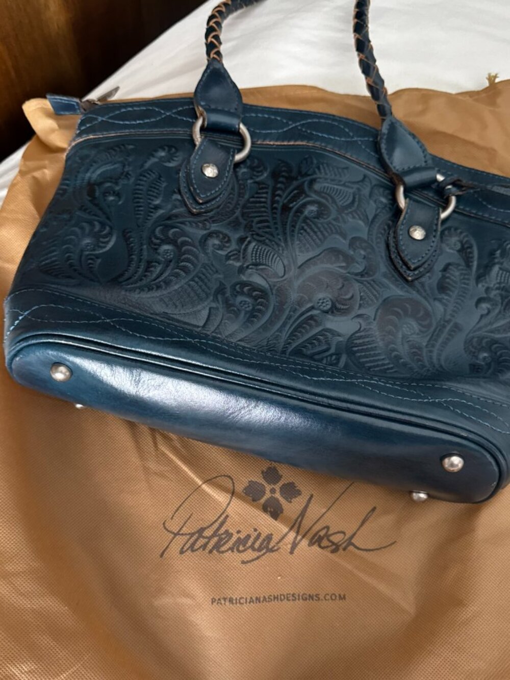 Patricia Nash Indigo Blue Embossed Leather Zorita Shoulder Bag - Picture 5 of 9